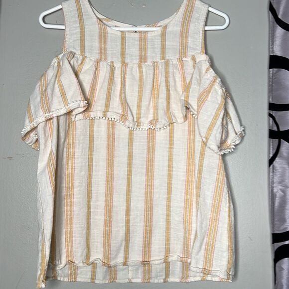 Maurices yellow stripe cold shoulder blouse medium - Picture 3 of 10